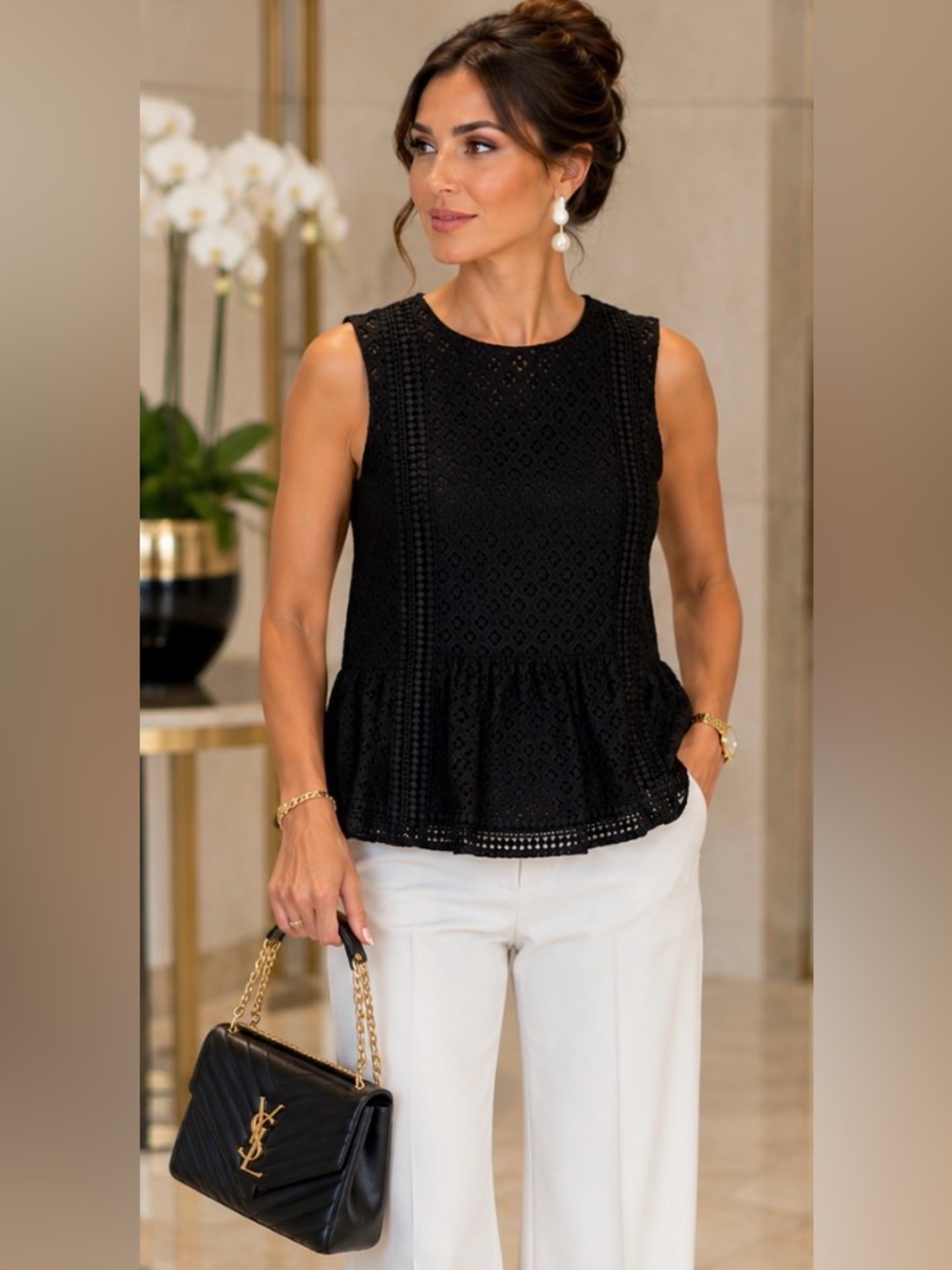 Banana Republic Black Lace Sleeveless Blouse Small Lined Eyelet Crochet Boho